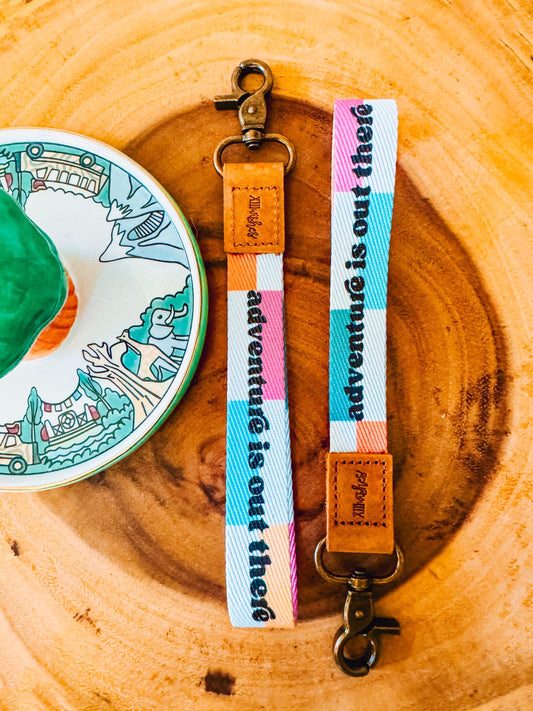 adventure is out there wristlet lanyard