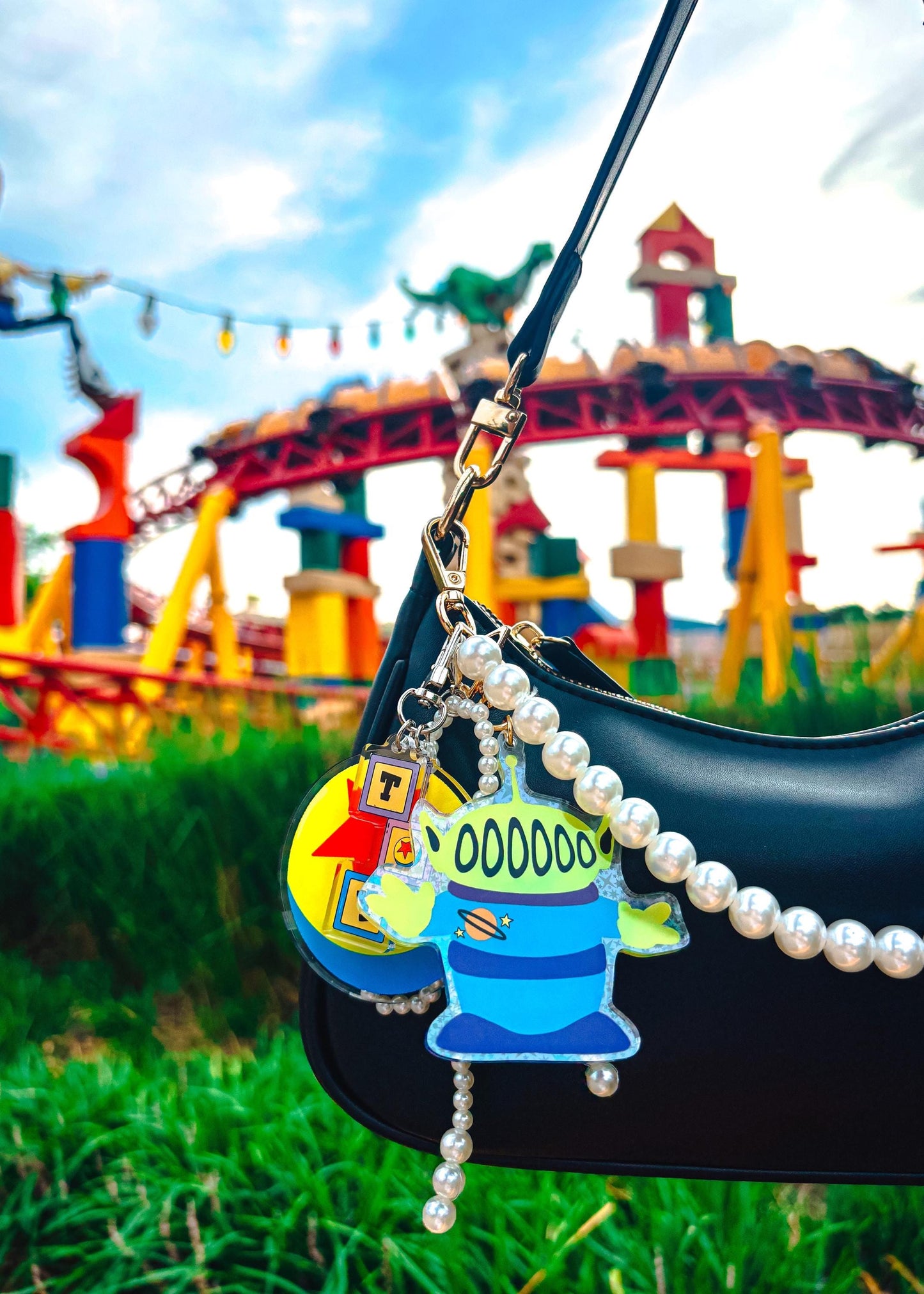 green alien bag charm