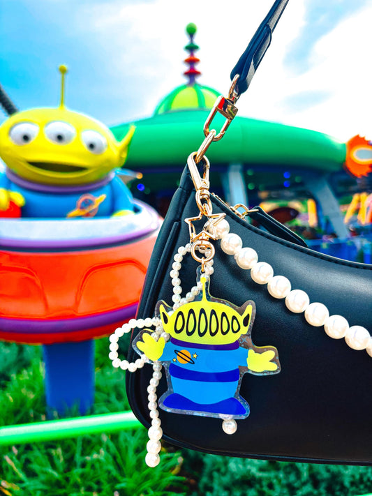 green alien bag charm