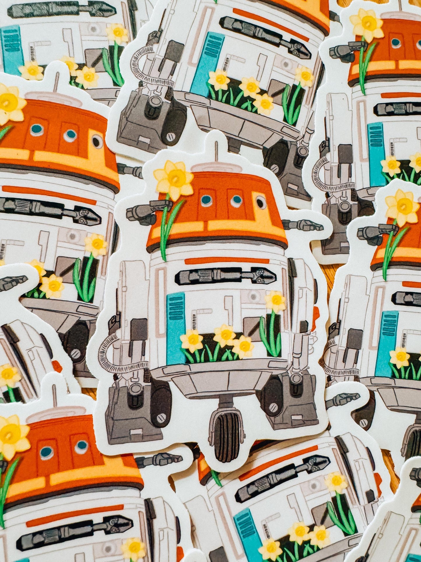 daffodil droid clanker sticker