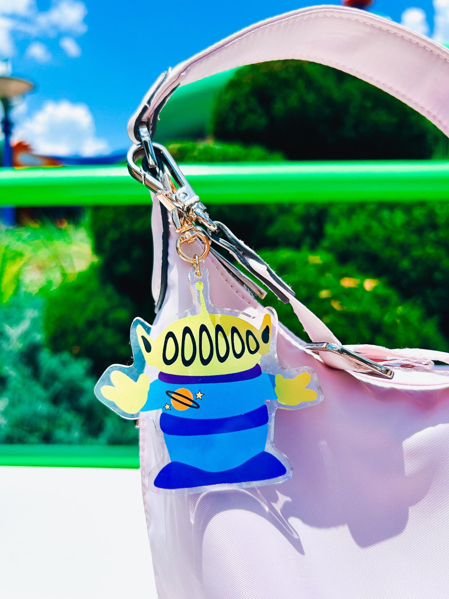 green alien bag charm